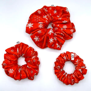 Bright Red & Snowflakes - Christmas Scrunchie