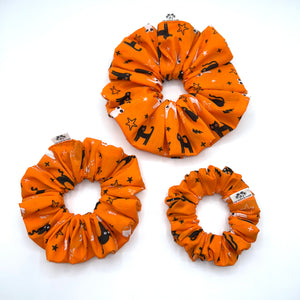Black Cat & Orange Stars - Halloween Scrunchie