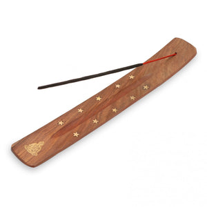 Wooden Incense Ski Holder With Brass Inlays