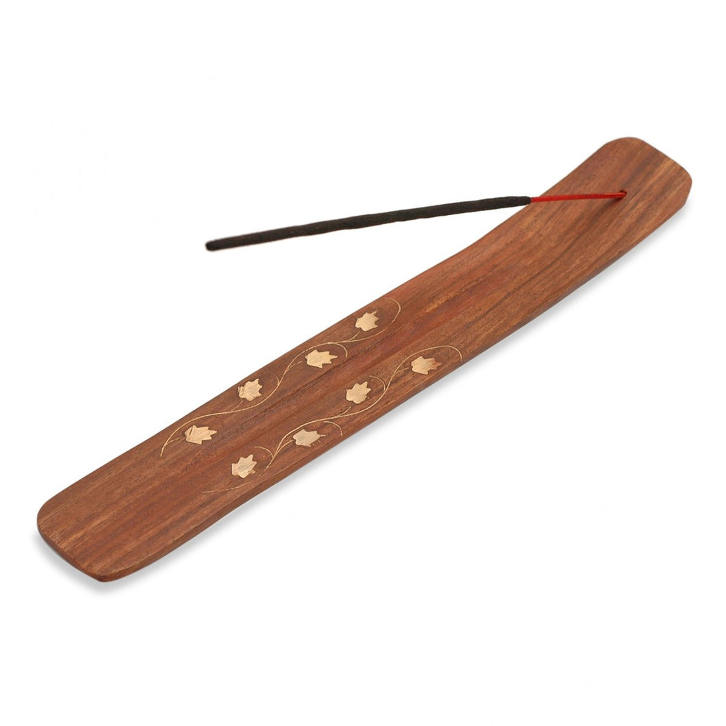 Wooden Incense Ski Holder With Brass Inlays